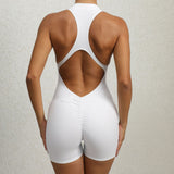 Zippered Yoga Fitness Shorts Jumpsuit Sleeveless Tummy Control Butt Lifting Sportswear - InformationEssentials
