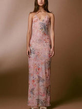 Floral Print Halter Spaghetti Straps Dress Spring & Summer Womens Clothing - InformationEssentials