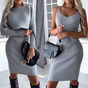 2pcs Suit Women's Long-sleeved Top &Tight Suspender Skirt Slim Clothing InformationEssentials